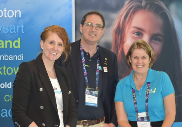 Yoga Partnership presenter Beth Burgess with Dan Halliday and Fran Avon of Rural Doctors Foundation